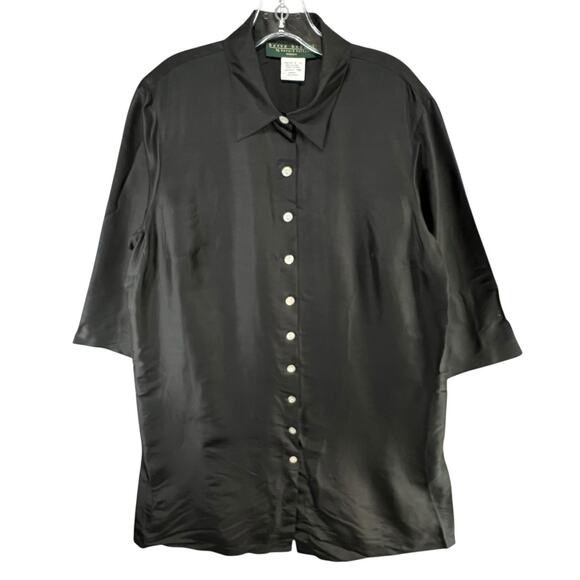 Harve Benard Dresses & Skirts - Harve Benard Tunic Shirt Dress 16W Black 100% Silk Button Front Relaxed Lagom